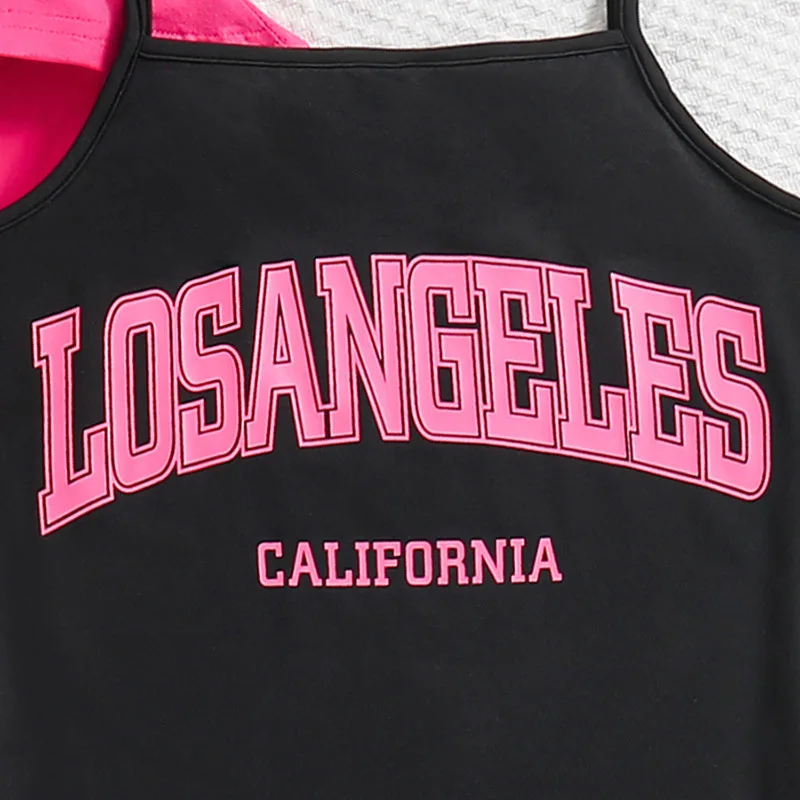 2024 Summer Cheap Children Clothes Wholesale Letters Printed Slip Dress + Short-sleeved Blouse Kids Clothing Sets for Girls