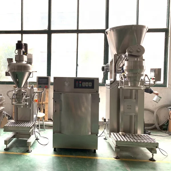 High quality vertical semi automatic 10kg 25kg  rice beans powder vacuum bag sealing machine