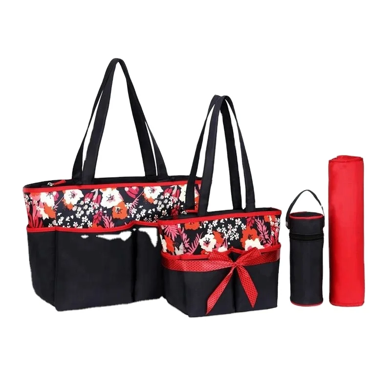 Colorland Practical Family Set Baby Diaper Tote Set with Bottle Holder, Clear Pouch, Changing Mat