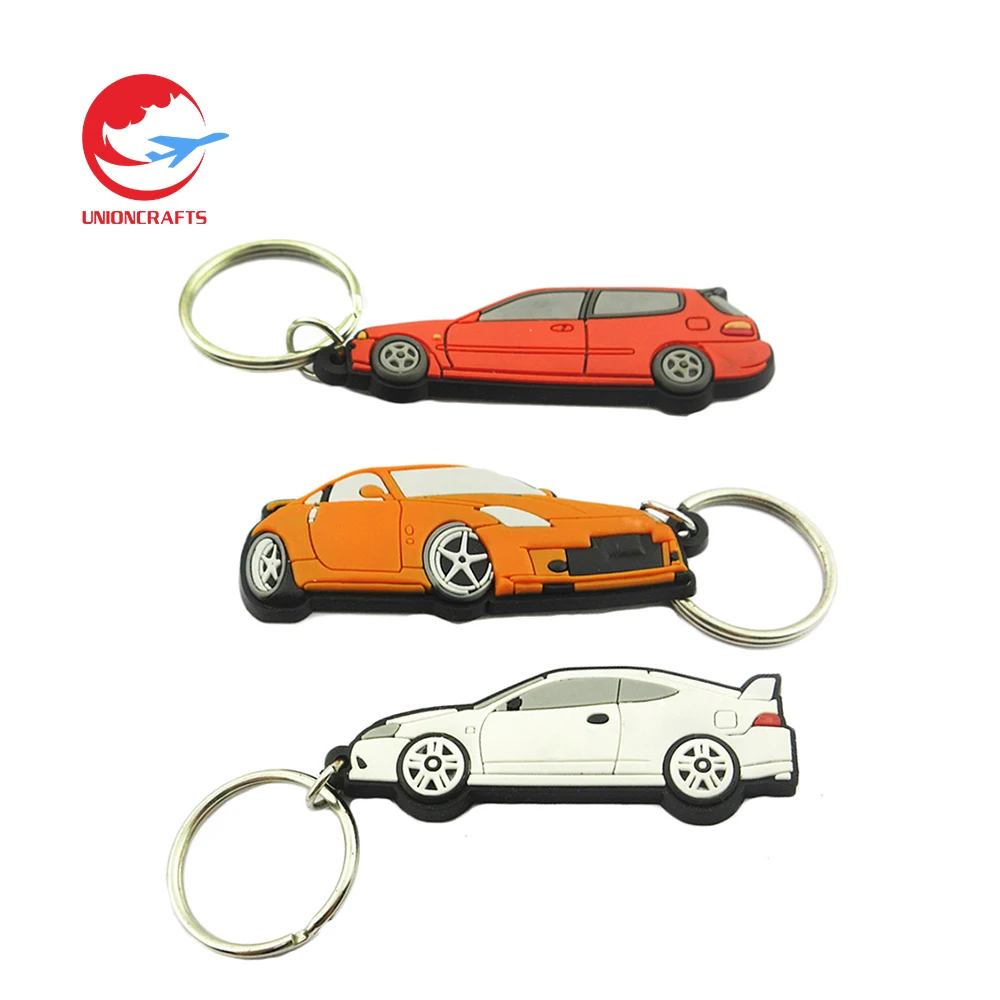 Personalized custom Logo key ring mini car shape cartoon anime key chains keyring band soft 3d plastic pvc rubber keychain