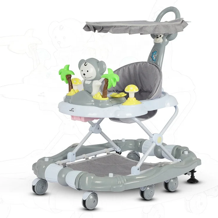 Big wheel baby walkers with music rocker for baby round baby walker trotter walker with push handle and canopy