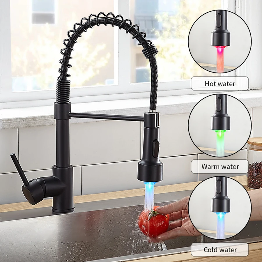 LED Temperature Sensitive Kitchen Faucets Light-up Faucet Kitchen Bathroom Glow Water Saving Faucet Aerator Tap Nozzle