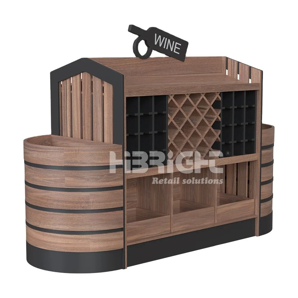 Supermarket Retail Store Wine Shelving Wooden Gondola racks
