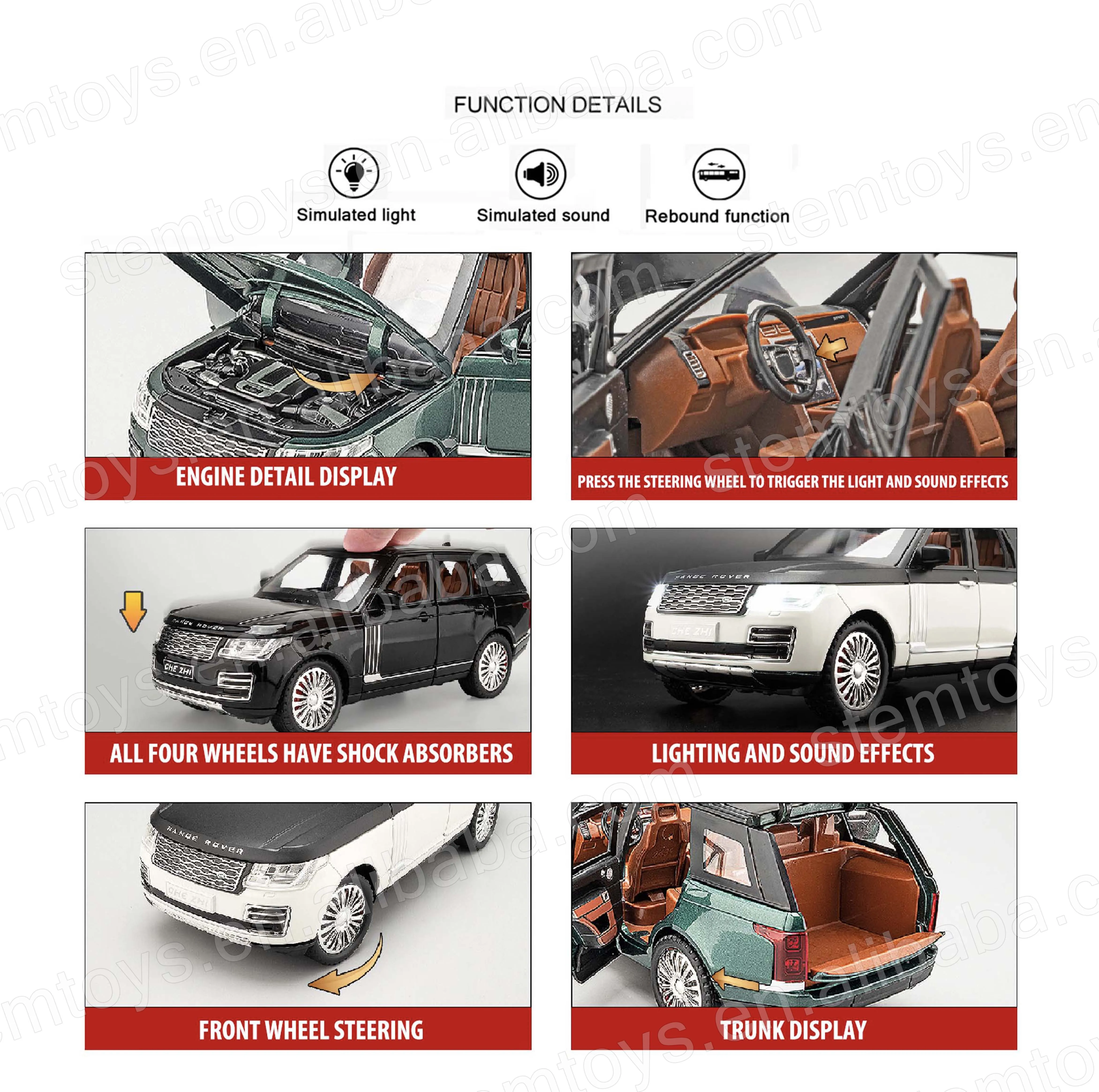 Genuine license 1:24 Range Rover Casting Alloy Car Model mini car Metal pull-back car model with light and sound children