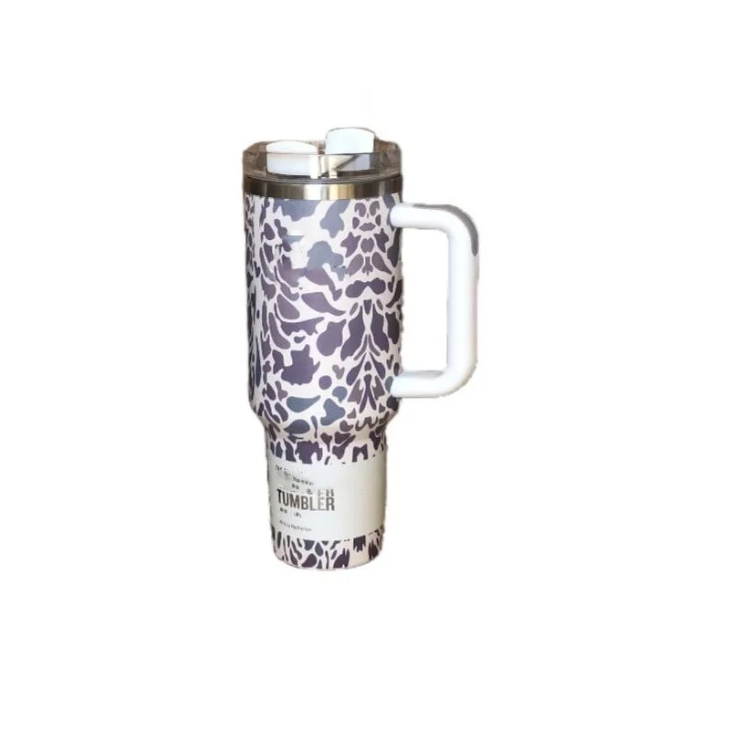 Leopard print camouflage delicate 40oz  water mug cups with straw designer 40 oz  straw cup tumbler