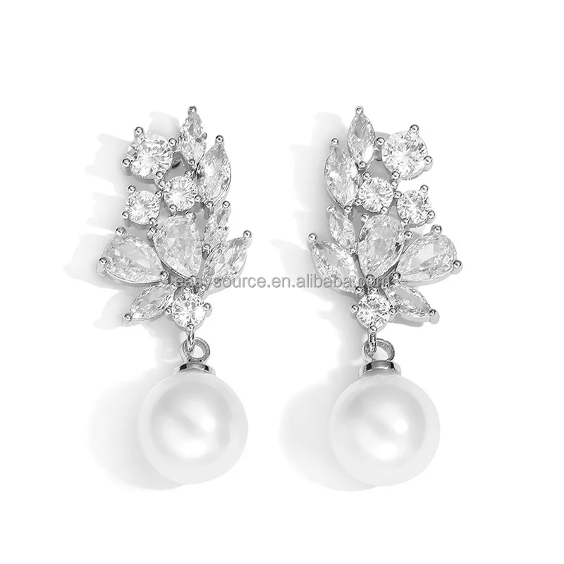 RE6132 Women zircon Pearls Earring CZ Drop Earrings Wedding Jewelry