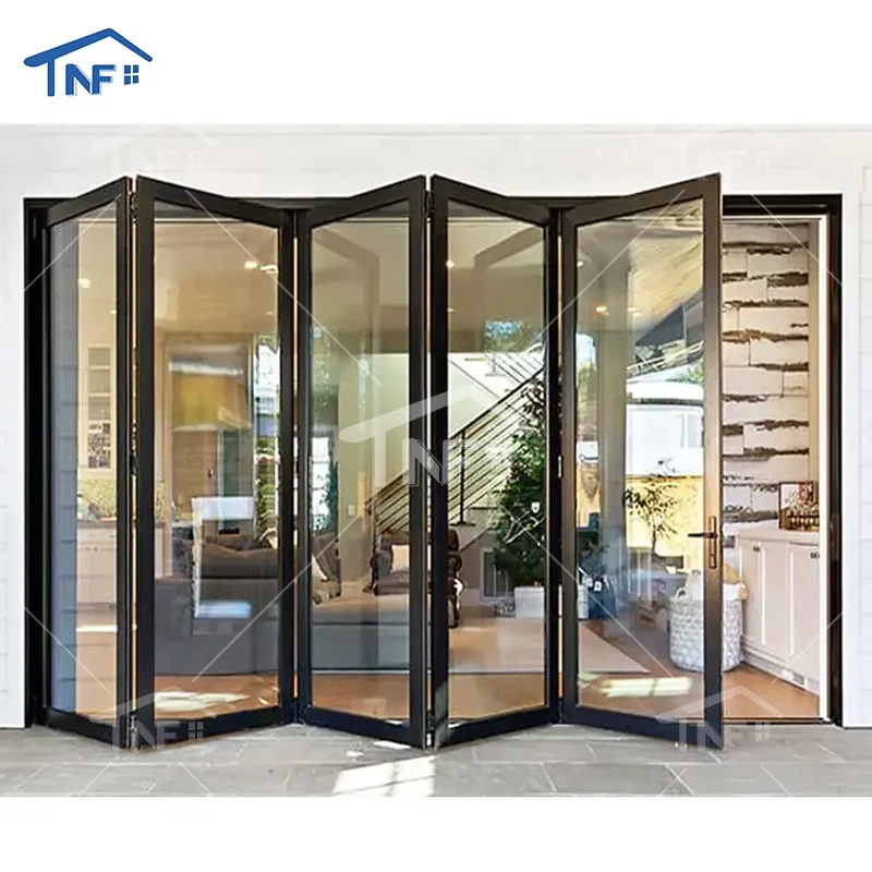 NFRC Aluminium Frosted Bi Folding Glass Door Luxury Aitomation Steel Japanese Folding Doors