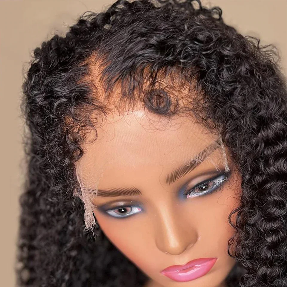 4C Hairline Kinky Edge Wig, 10-40 Kinky Curly Lace Frontal Wig with Baby Hair ,180 Density 4x4 Lace Closure Glueless  Wig