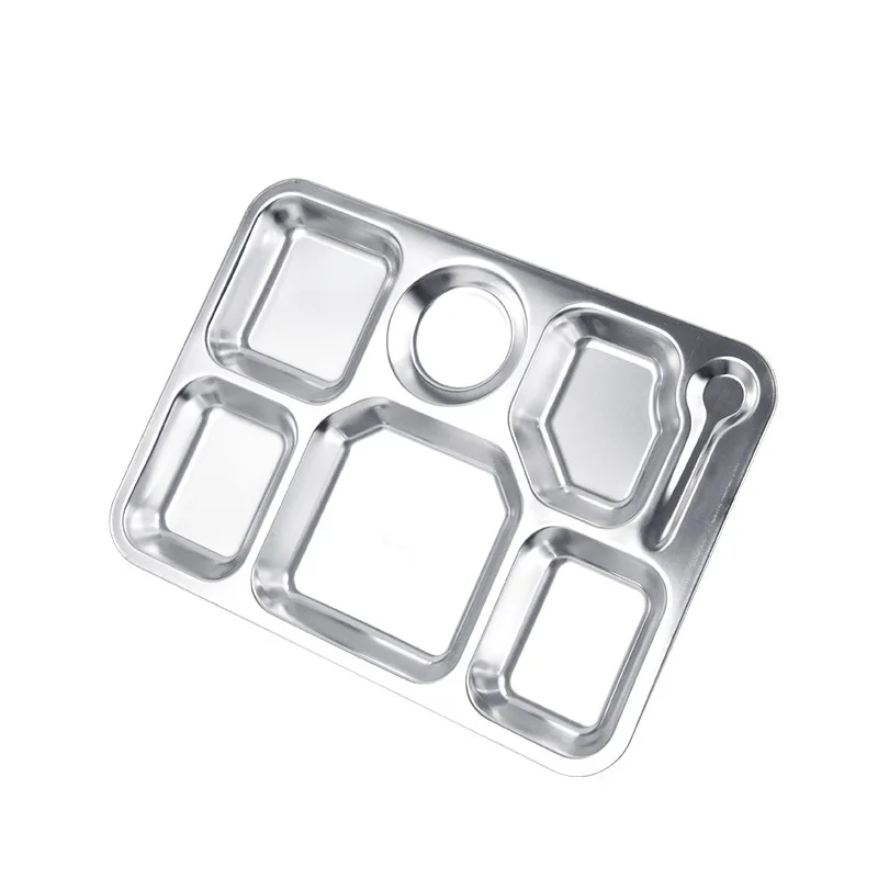 
FREE SAMPLE High Quality 5 compartments Fast Food Stainless Steel Lunch Box Rectangular Dinner Plate or Snack Serving Tray 