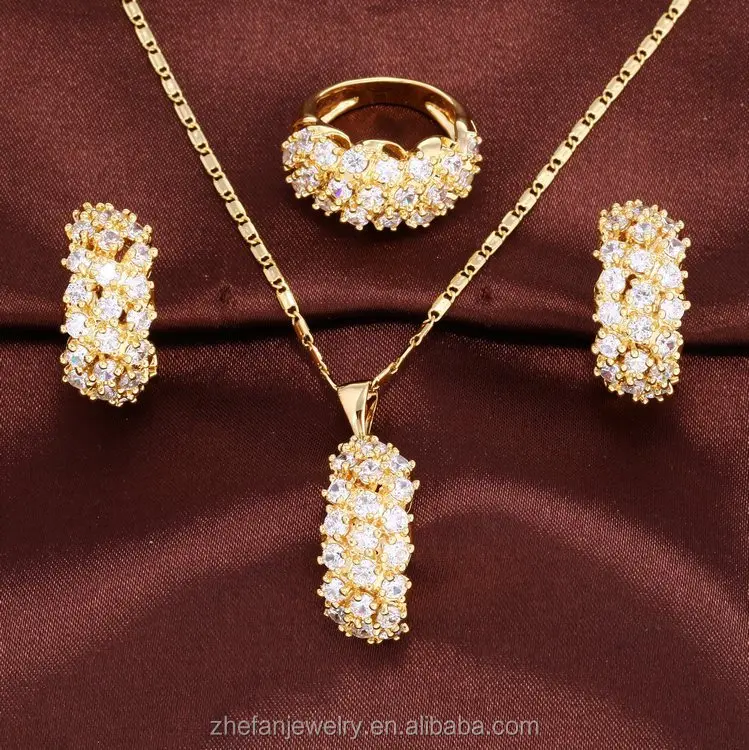 18K gold zirconia jewelry dubai wholesale jewelry set price discount gold necklace fashion jewelry sets