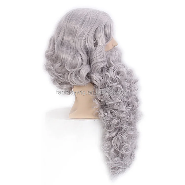 Wholesale Christmas Grandpa Yak Beard Wigs Set 2023 High Quality White Brown Grey Synthetic Hair None Lace Party Wigs