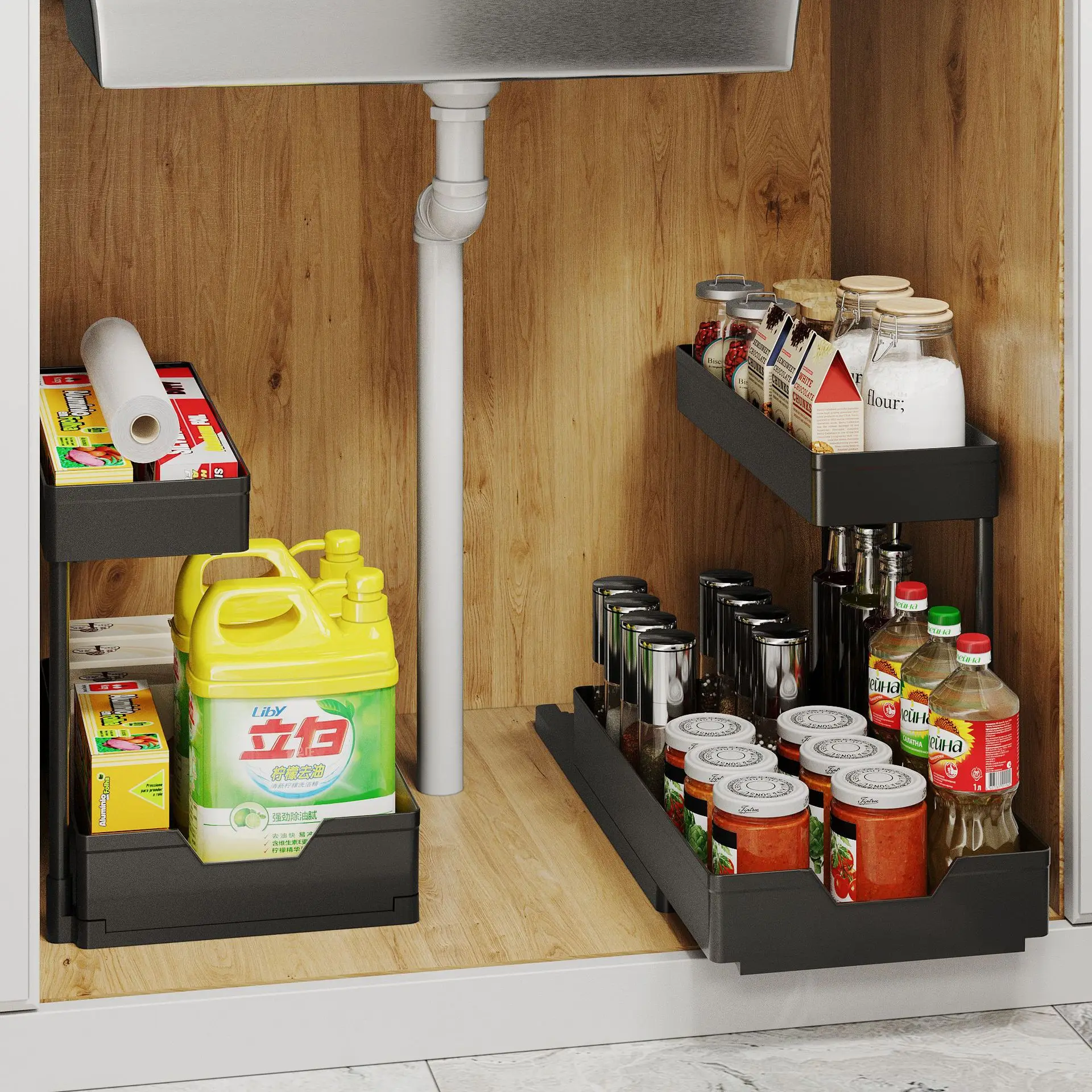 2-Tier L shape Spice Organizer Rack Countertop Condiment Display Shelf Drain Rack Kitchen Bathroom Storage Shelves