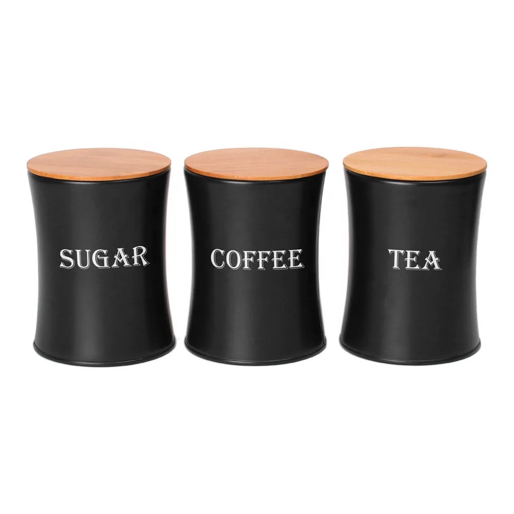 Wholesales Kitchen Counter Food Storage Tin For Sugar Coffee Tea 3PCS Canister Set Metal Food Jars