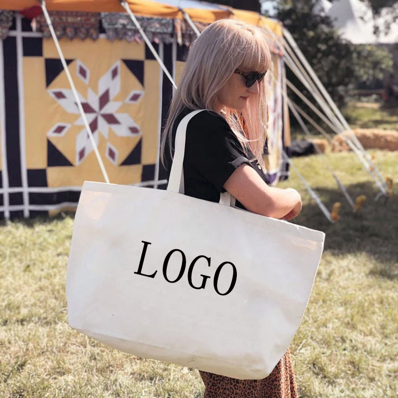 Oversized Extra Large Canvas Tote Bag Weekender Giant Big Grocery Shopper with Custom Logo Printing for Gift