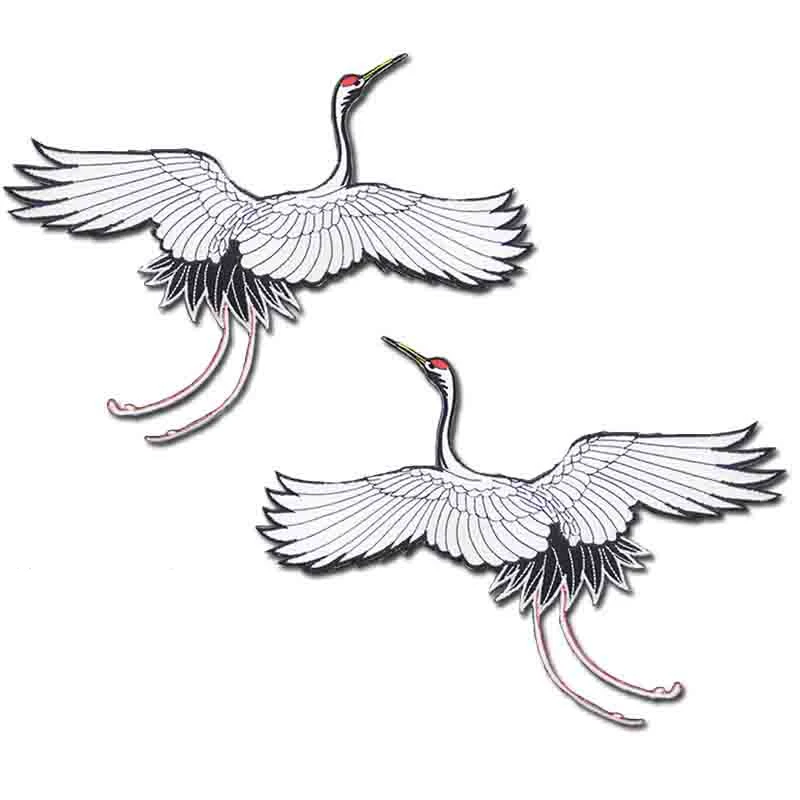 DIY Clothing Wholesale Large Size Red-crowned Crane Embroidered Animal Iron on Decorative Patches