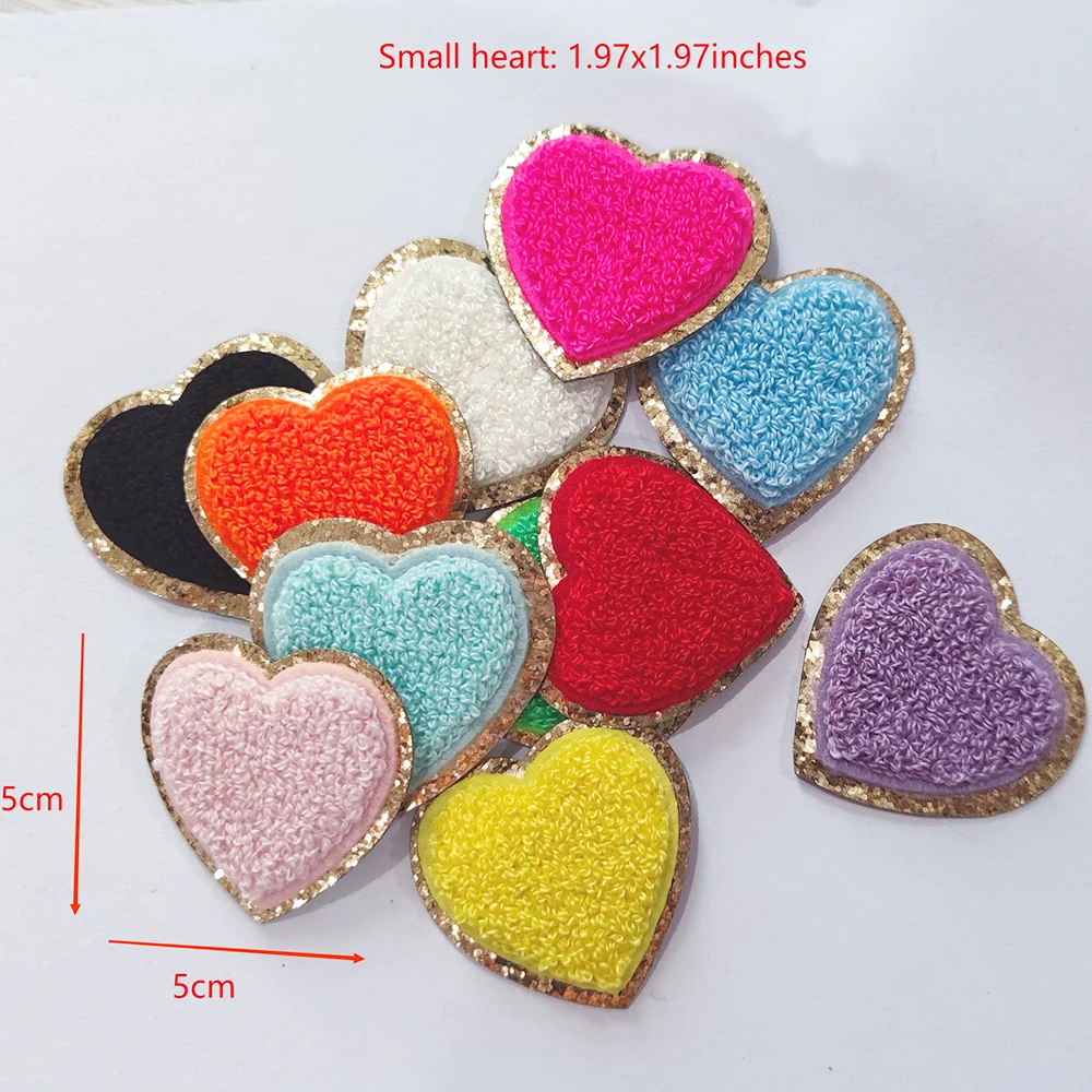 Stock Multi Colorful Cute Embroidered Sticky Applique for Clothing Smiley Face Rainbow Letters Heart Adhesive Chenille Patch