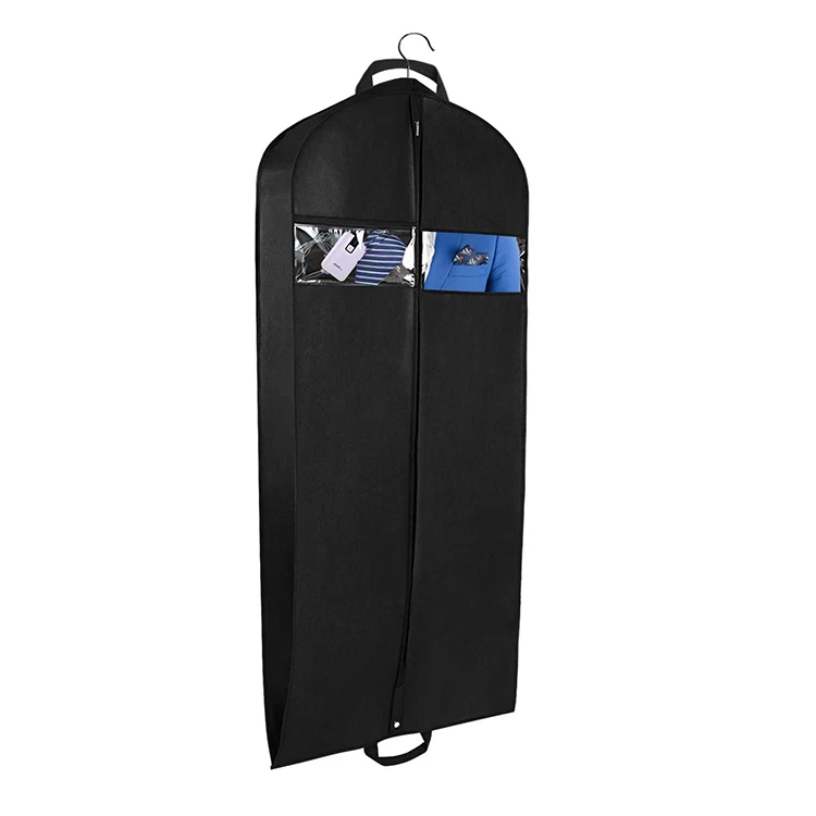 
Breathable custom non-woven clear window zippered pockets travel suit foldable garment bag for travel 