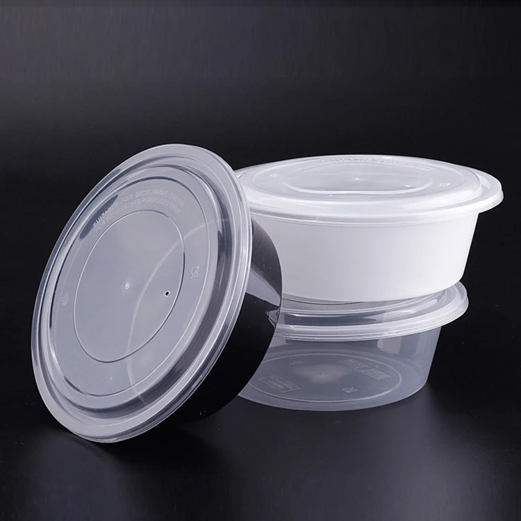 Large Capacity Disposable Food Container 1500ml 1000ml Microvavable Plastic Salad Bowl Black Dome Lid Lunch Box Wholesale Option