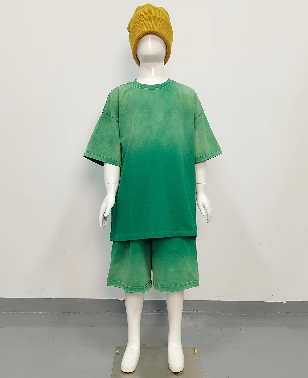 EK-013 High quality children tshirt and shorts 2 pieces suit boys oversized tshirts kids plain acid wash t shirt set