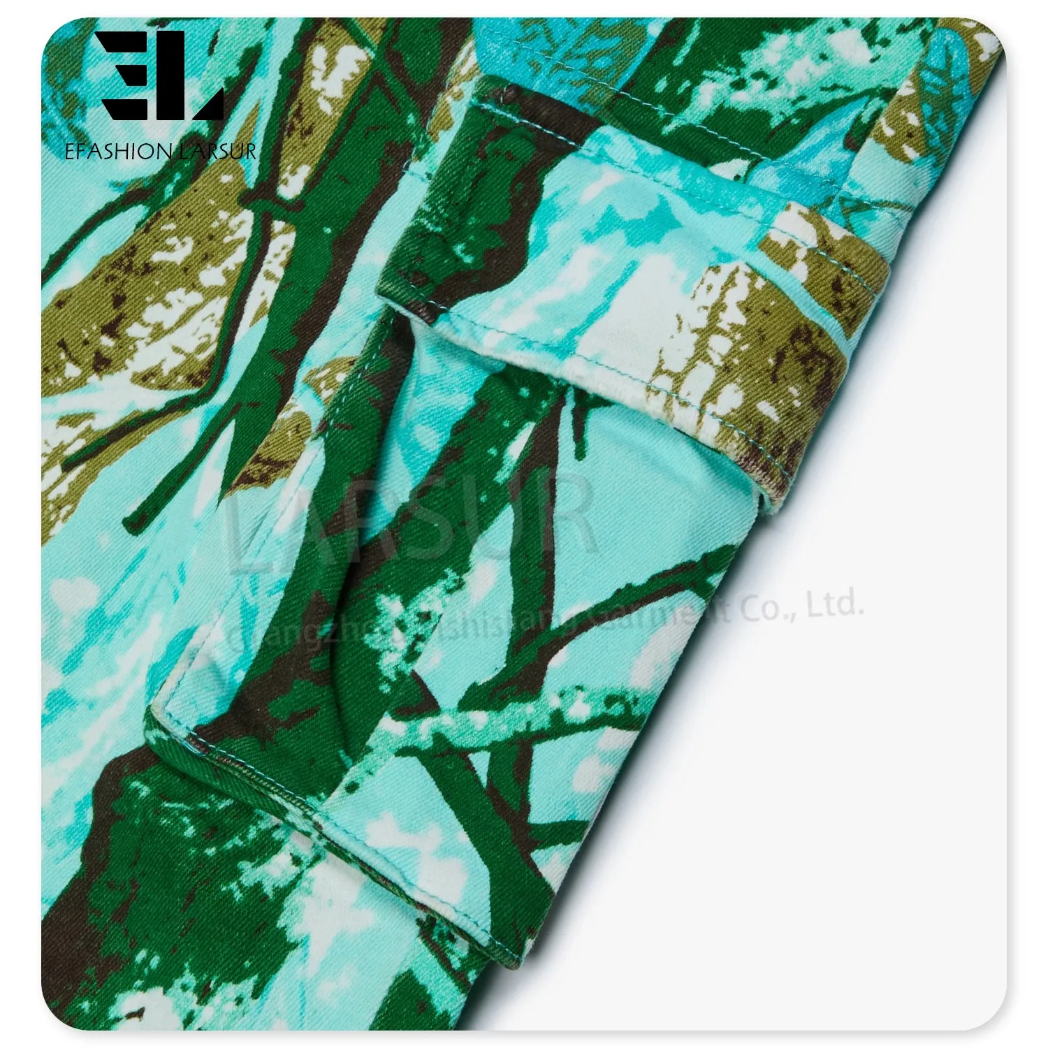 LARSUR Custom denim factory twill full print tree camo pants slim cargo flare jeans men camouflage denim carpenter pants for men