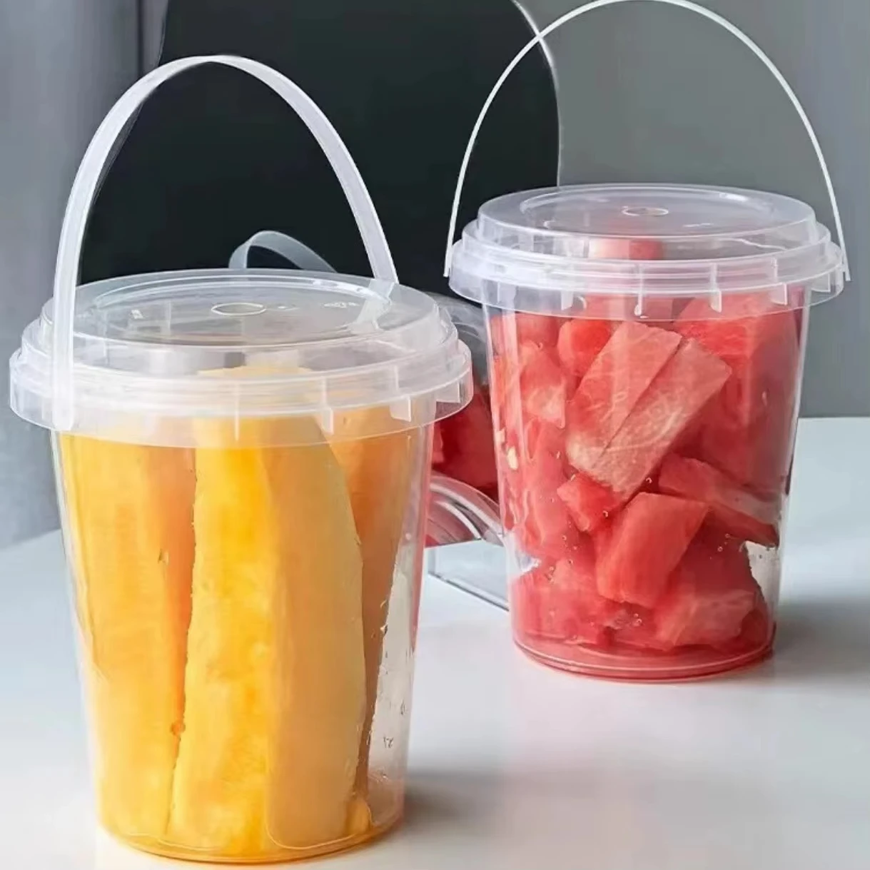 Hot Sale Drink Lemonade Plastic Cups with Lid Handle Wholesale PP Injection Juice Cold Milk Boba Bubble Tea Cup