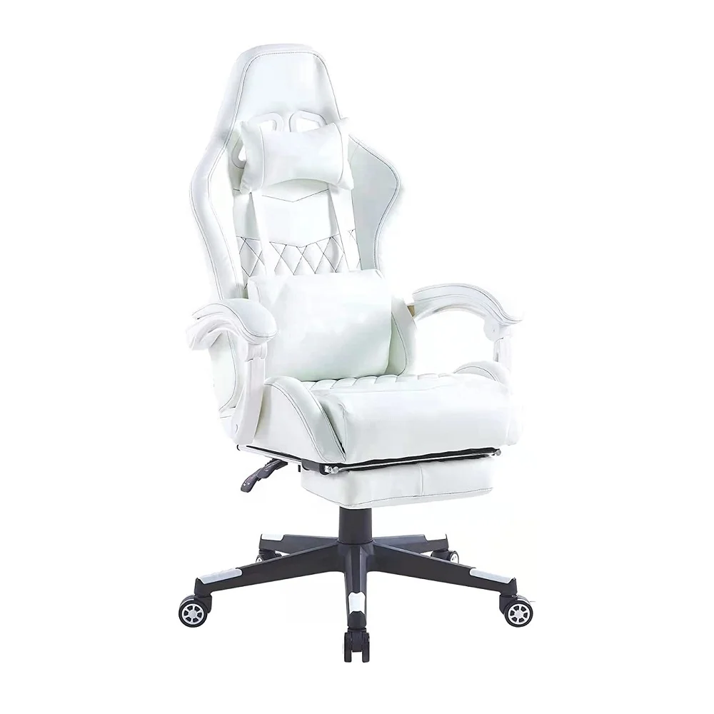 Latest design superior quality wholesale e-sports high quality Full White PVC Leather Gaming Chair Sillas Gamer with Footrest