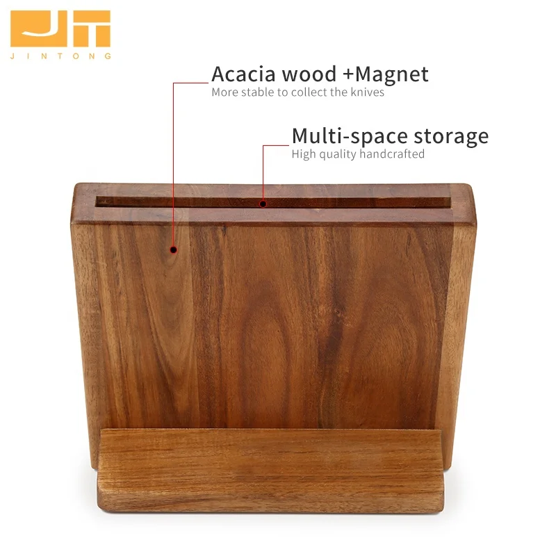 Premium Acacia Wood Kitchen Knife Holder Magnetic Universial Knife Block for KitchenKnife