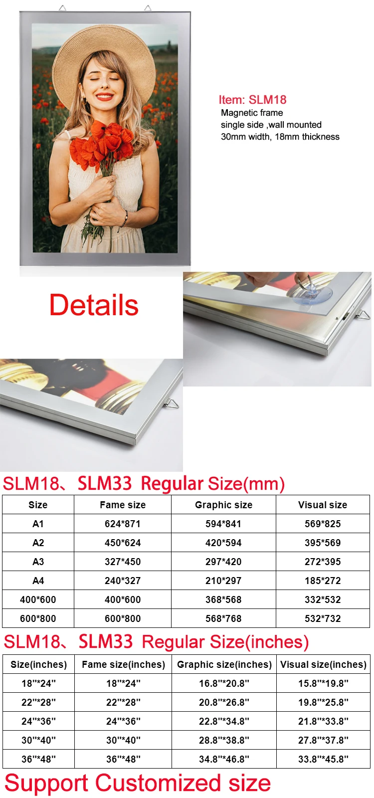 High Temperature Resistance Led Super Slim Magnetic Collage Frames Advertising Wall Poster