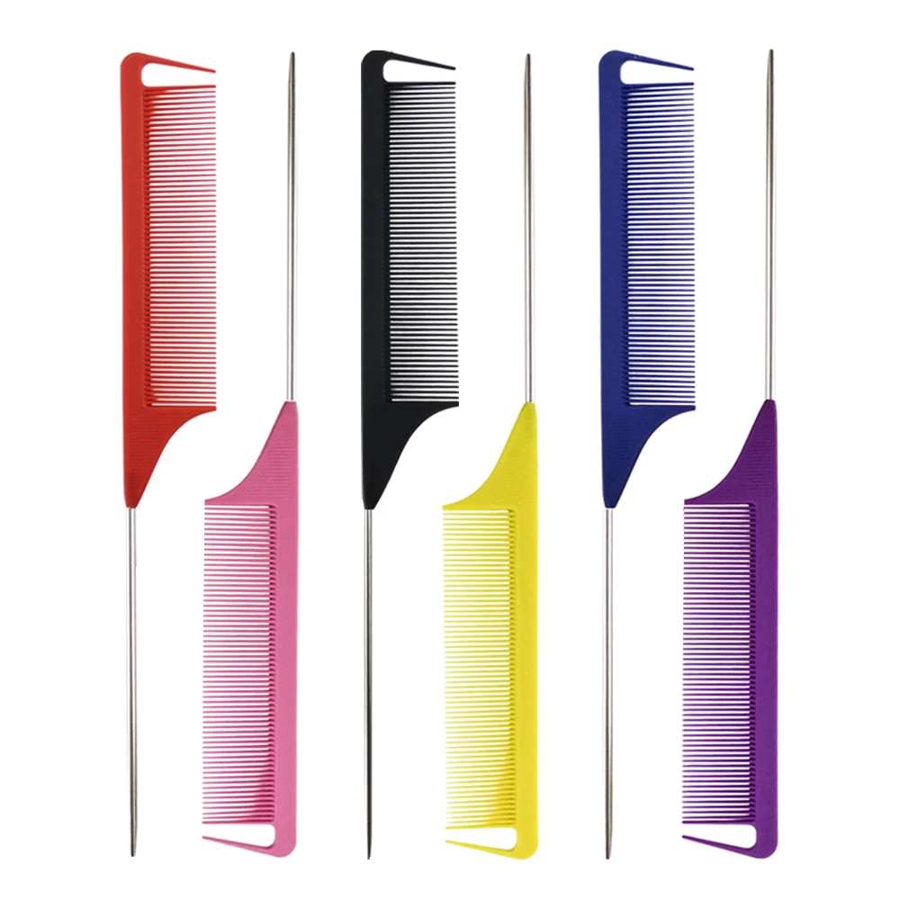 Custom Textile Machinery Spare Parts Combing Salon Dye Parting Combs Rubber Thick Rat Tail Comb Private Label With Pouch