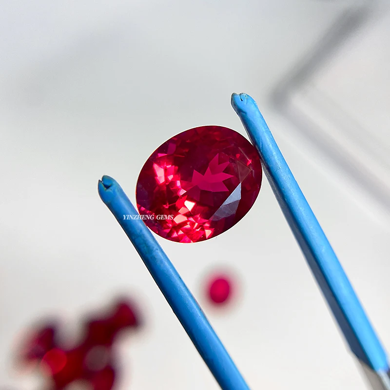 High Qualtity 3A 5A Grade Oval Shape Synthetic Pigeon Blood Red Ruby Bead Loose Gemstones Ruby
