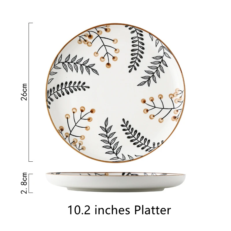 Ruili RL-R200315 Hand Painting Porcelain Plate High Quality Ceramic Platter Tray Flat Dinnerware Tableware