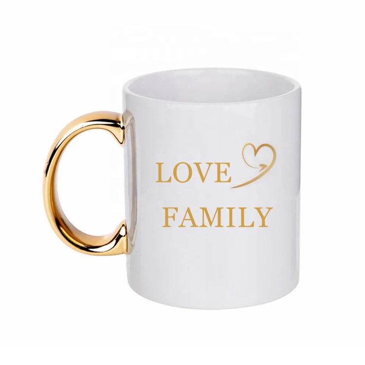 Custom 15 oz white electroplated gold rim blank sublimation mugs promotional mug gift ceramic coffee mug with handle