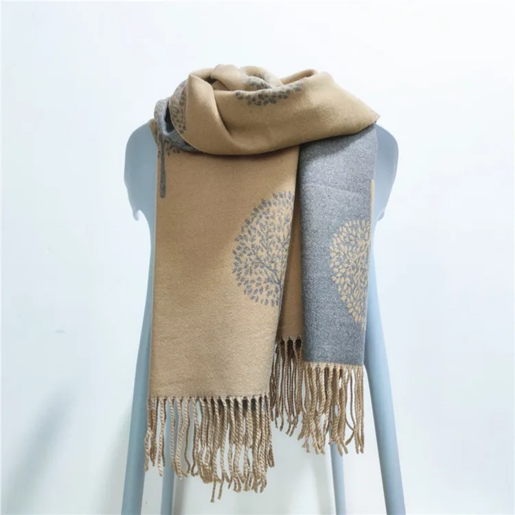Hot Selling Double Sided Women Winter Pashmina Shawl Tassel Scarfs Jacquard Life Tree Cashmere Wrap Scarf