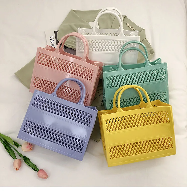 New Women Summer Plastic Pvc Handbags Girls Retro Style Jelly Cute Candy Shopping Shoulder Bag  Eva Silicone Beach Totes Bag