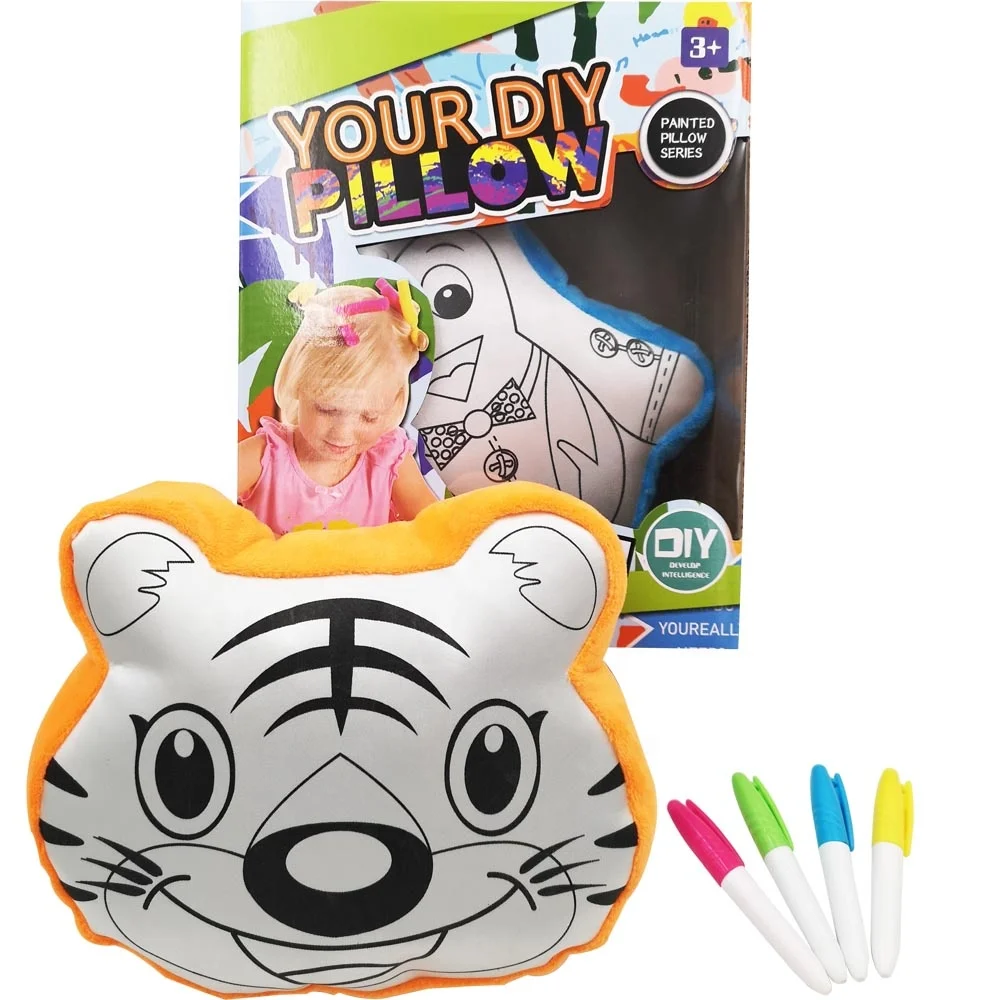 kids  diy washable  education toys plush satin animal penguin shape colouring  pillow toys for children