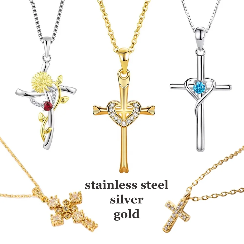 Mylove изготовленный на заказ производитель ювелирных изделий Крест Кулон Циркон Муассанит серебро из нержавеющей стали золотой крест ожерелье оптом OEM ODM