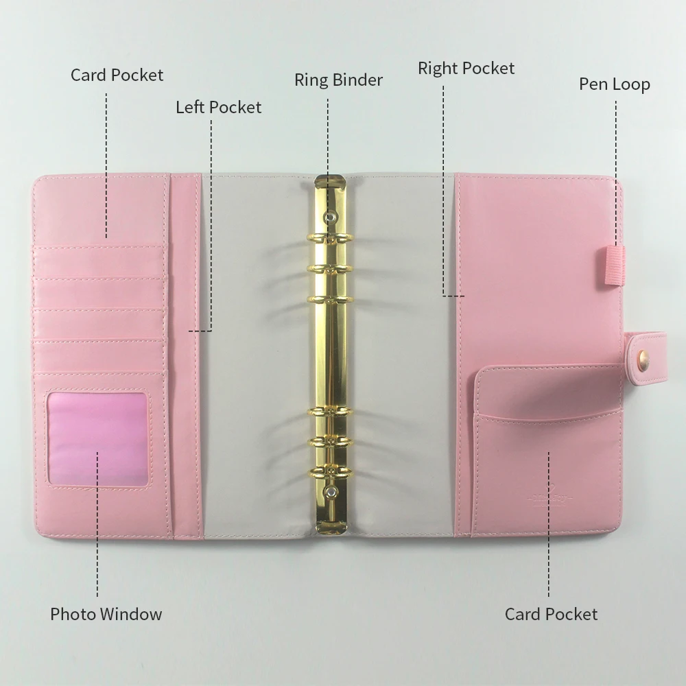 Custom Loose Leaf 6 Ring Leather Monthly Binder Planner Agenda Organizer Diary Notebook With Stickers And Inner Pages