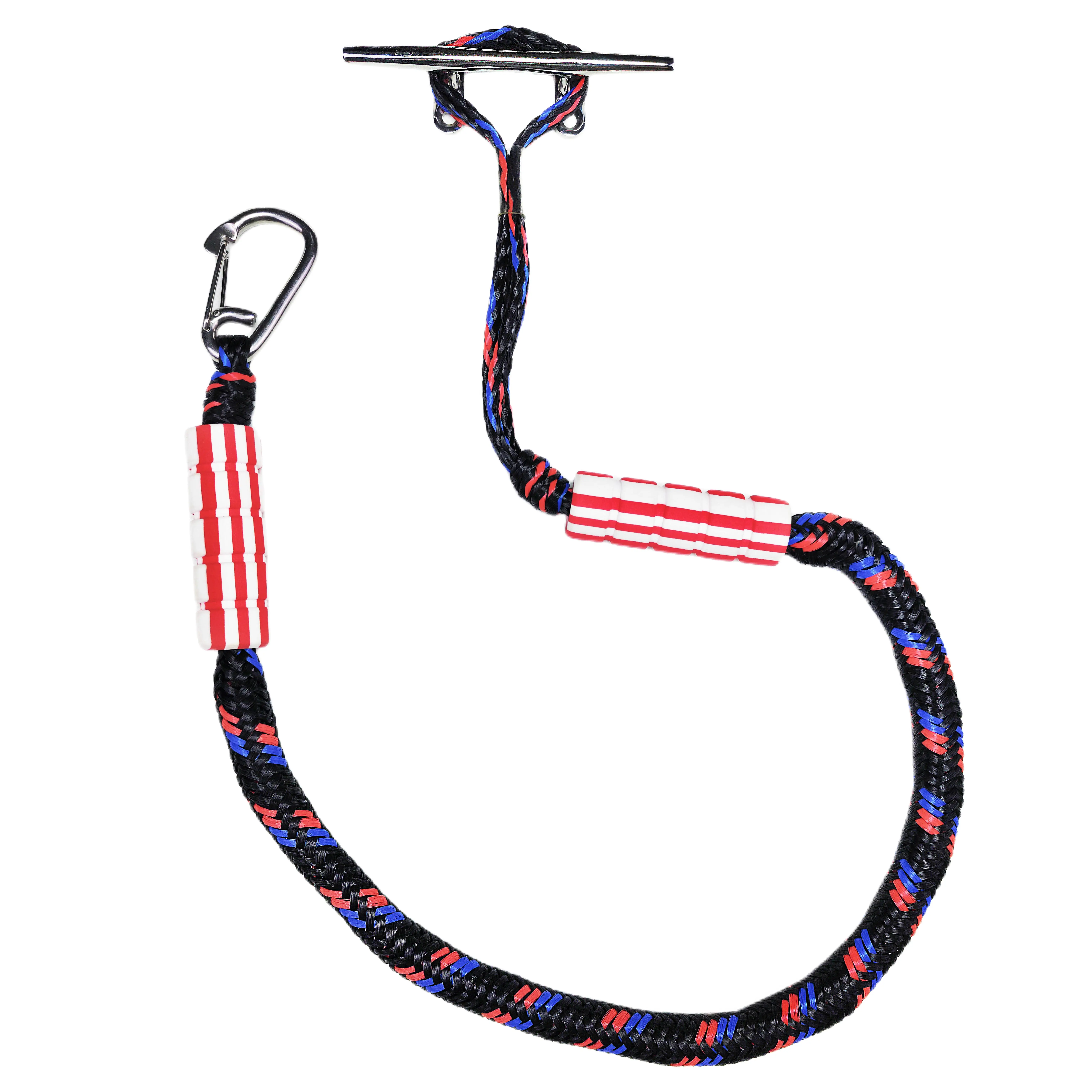 Factory Wholesale Water Sports  Polyethylene braided With Foam bungee dock line with 316 stainless steel hook mooring rope