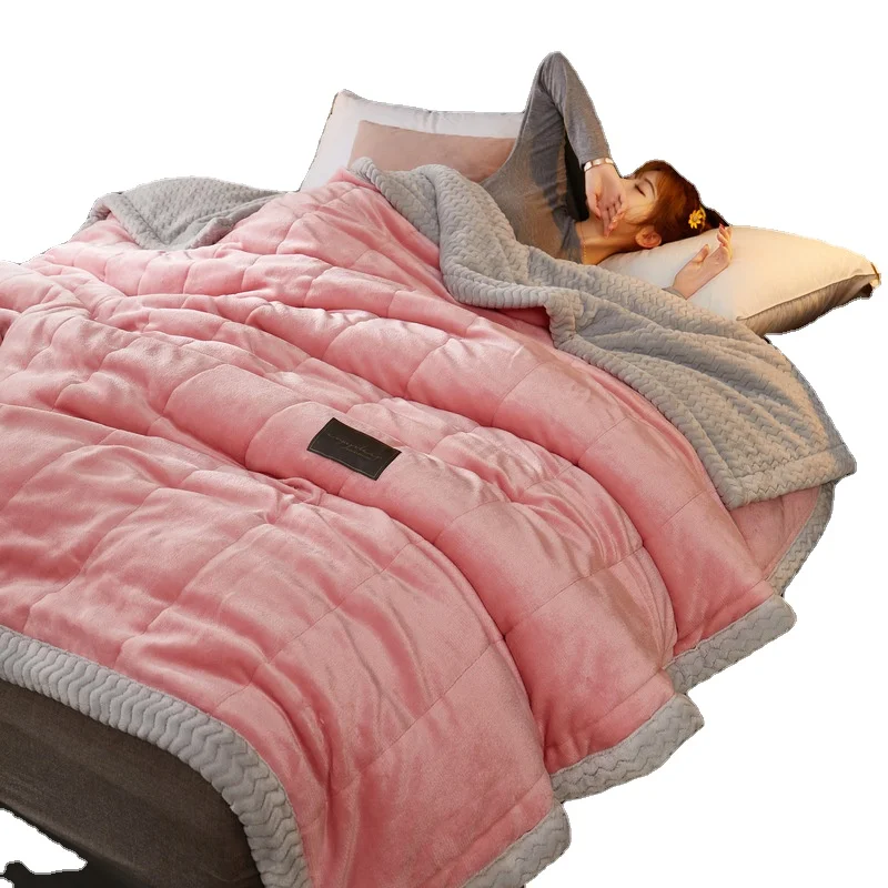 Triple layer lamb fleece blanket thickened coral flanges fleece winter air conditioning blanket