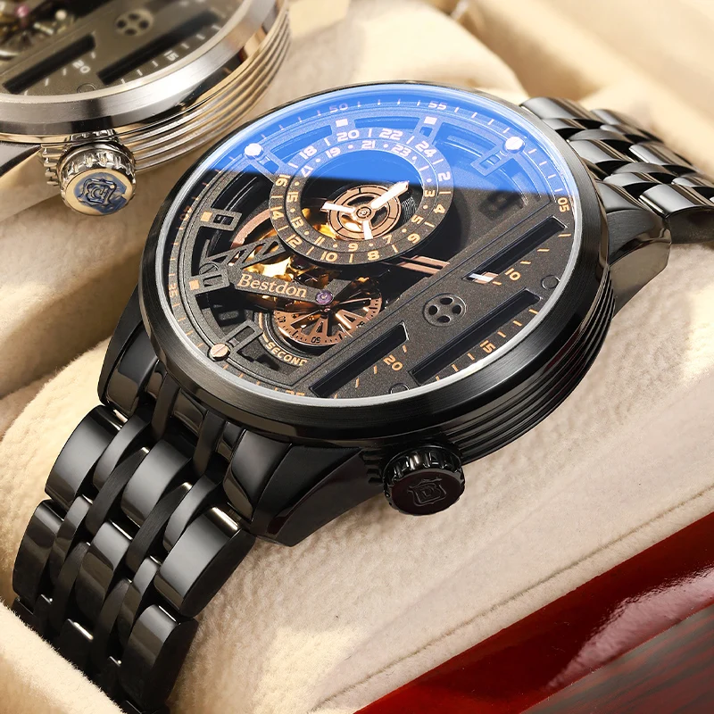 bestdon BD77132G Luxury Mens Hollow Out Skeleton Japan Movement Automatic Mechanical Watch