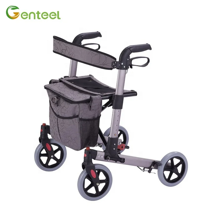 
Factory Direct Aluminium Double Folding Height Adjustable Walking Rollator For Seniors 