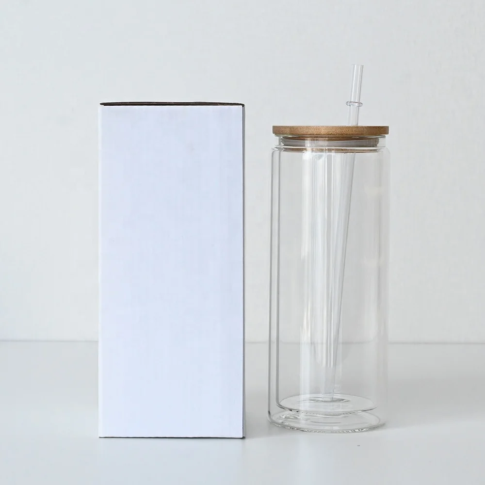 USA warehouse snow globe custom double wall soda glass can pre-drilled 16 oz christmas sublimation glass tumblers