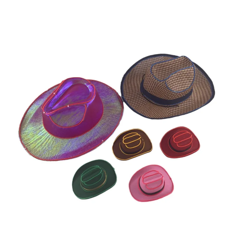 Halloween Jazz Hat Adult Neon LED Luminous Festival Party Dress Up Led Therapy Cap Glowing Cowboy Hat for Party