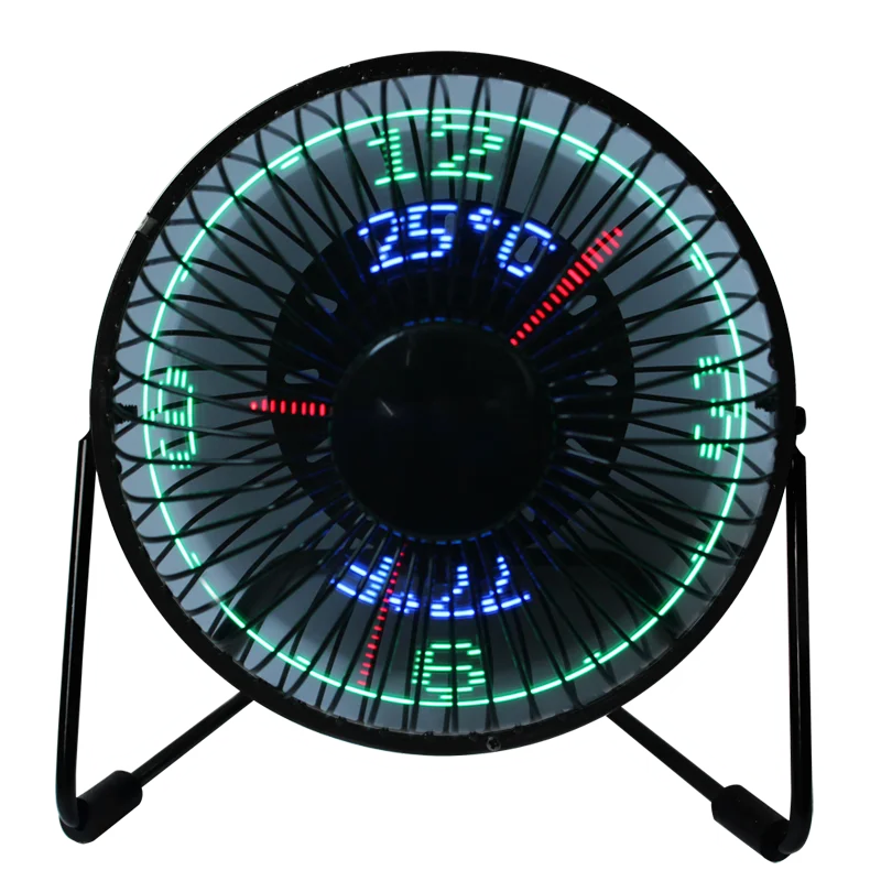 Novelty USB Fan with LED Clock Temperature Message Metal Novel Clock Fan For Home Office School Stationery