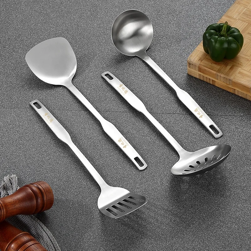 
serving spoons stainless steel big Stainless steel kitchenware Hot selling 4-piece set of large slotted scoop Upset three mile 