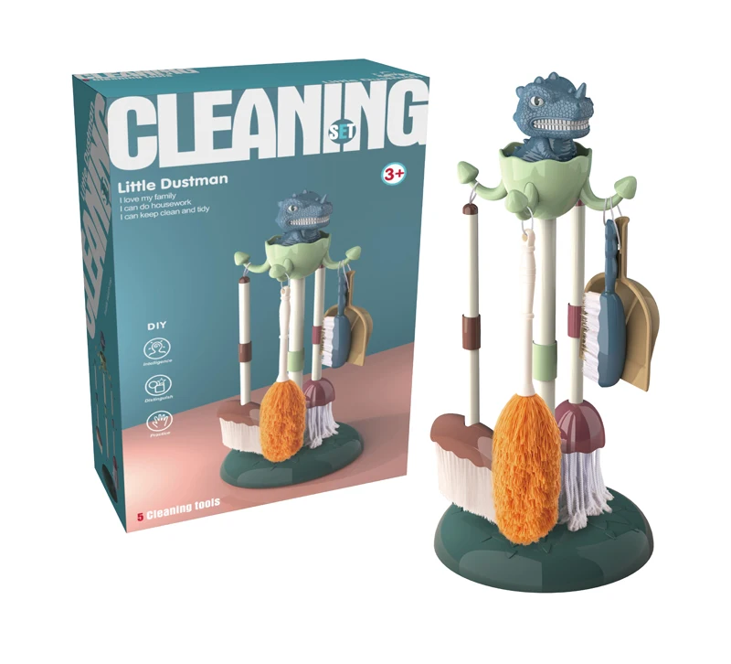 LK Toys Kids Cleaning Set Household Toys Pretend Play House Cleaning Kit Child Broom Broom Chicken Feather Duster