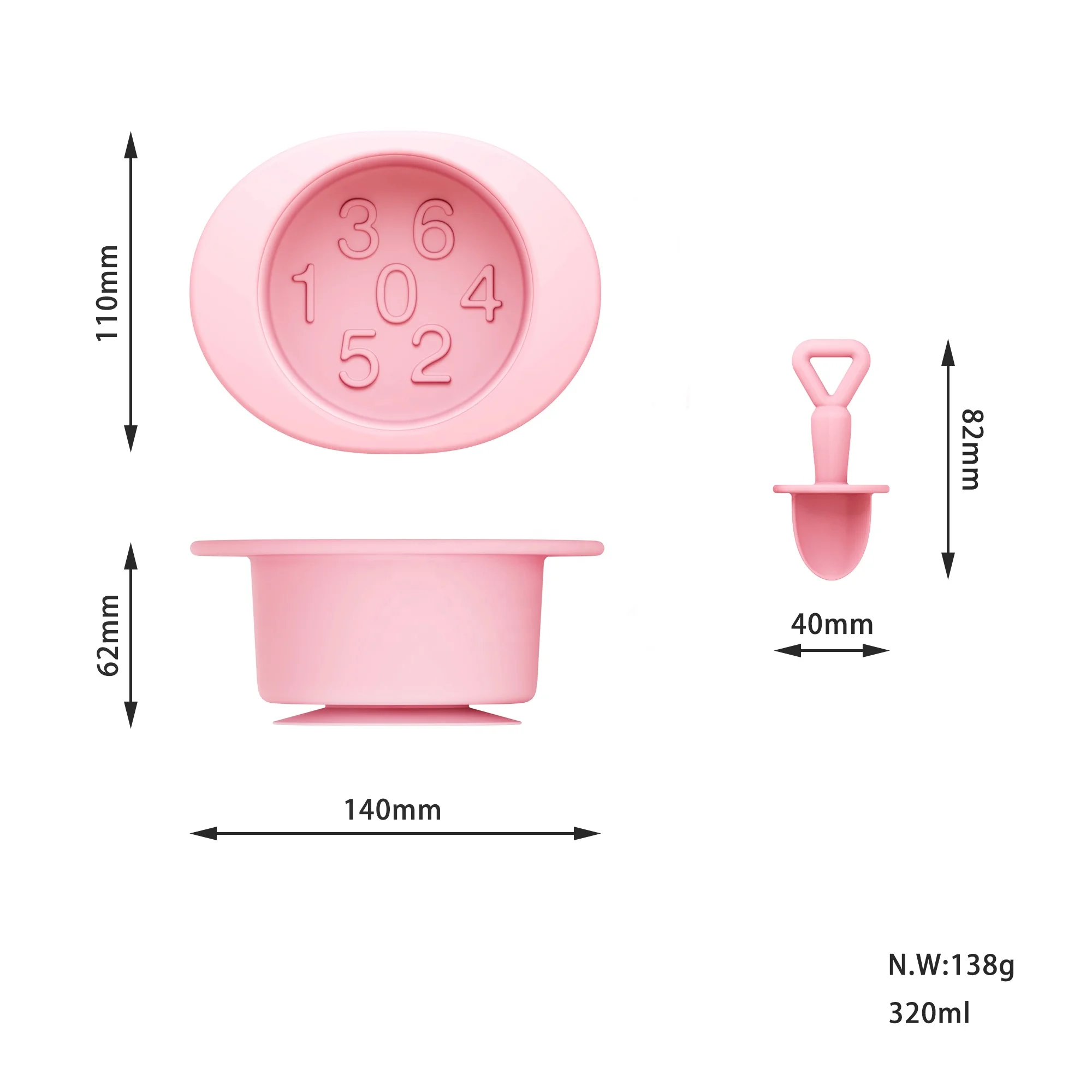 Food Grade Non Toxic Silicone Baby Funny Toddler BPA Free Non Spill Kid Snack Suction Bowl Baby Tableware Feeding Set With Spoon