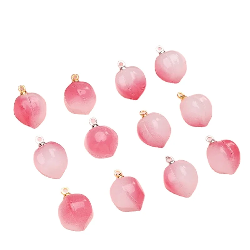 Kawaii Peach Shaped Crystal Glass Beads Pendant for Earring DIY Jewelry Making Fashionable Accessories