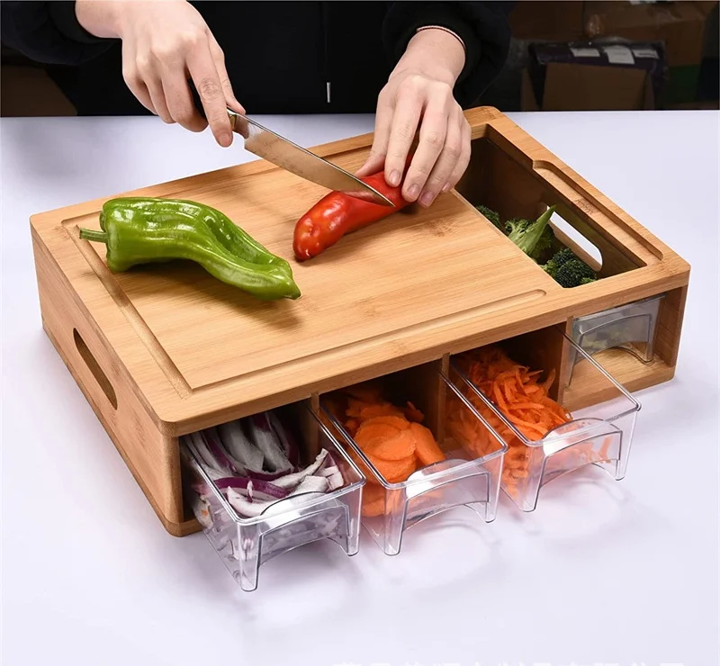 Walnut Solid Wood Multi-Functional Cutting Board Set with Handle Kitchen Storage Drawer Type for Chopping and Bread