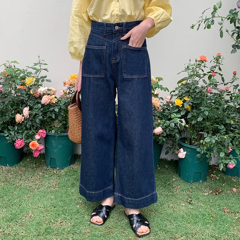 Retro Hong Kong style jeans with straight leg and loose wide leg design, wholesale, harem, korean style, high quality